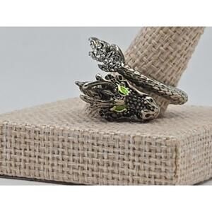 Unique Green Rhinestone Eyes Dragon Pewter Fashion Mythical Ring Size 10